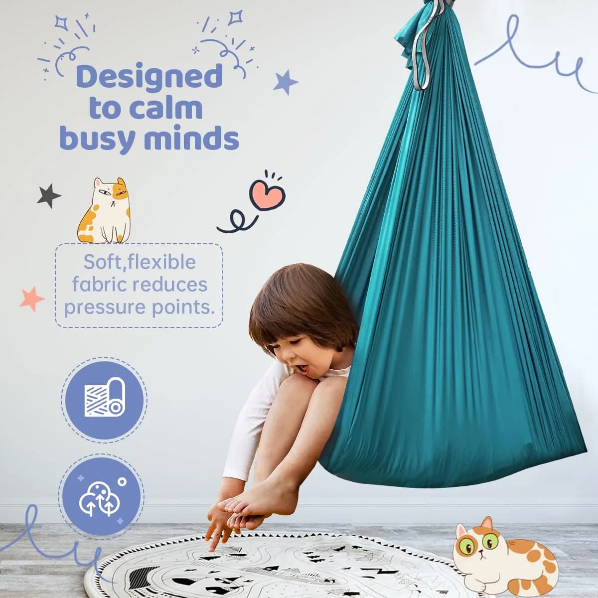 Aokitec Sensory Swing Chair for Kids & Adults, 110x63 inches (279x160 cm) | Soft Nylon Cuddle Hammock for Indoor/Outdoor Use thumbnail 2