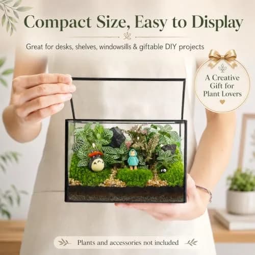 libproqia Clear Geometric Glass Terrarium with Lid 16.89cm (6.7" L x 3.9" W x 4.7" H) | Decorative Mini Plant Display thumbnail 4