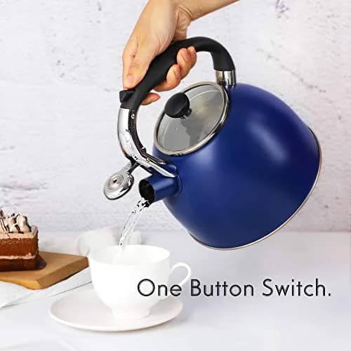 Rorence Whistling Tea Kettle for Stove Top 2.6QT (2.5L) Stainless Steel Navy Blue | Heats Water Fast thumbnail 5