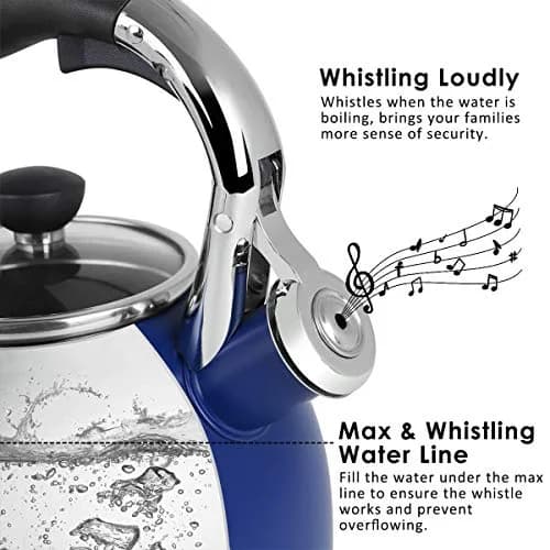 Rorence Whistling Tea Kettle for Stove Top 2.6QT (2.5L) Stainless Steel Navy Blue | Heats Water Fast thumbnail 2