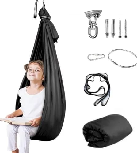 Aokitec Sensory Swing for Kids & Adults, Black Nylon Therapy Hammock Chair | 110"L x 63"W thumbnail 1