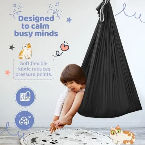 Aokitec Sensory Swing for Kids & Adults, Black Nylon Therapy Hammock Chair | 110"L x 63"W thumbnail 4