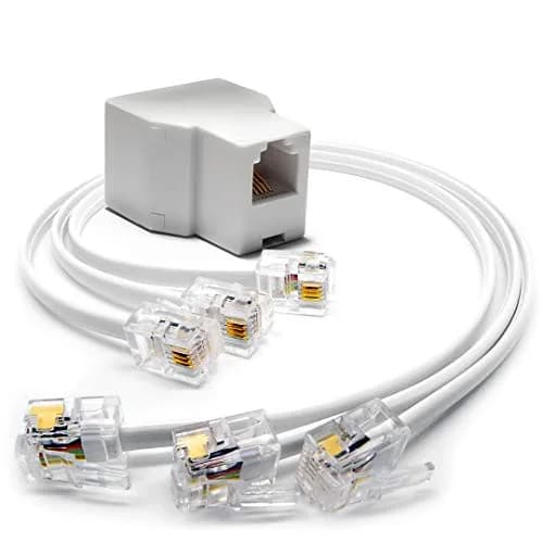 RetailAndBulk Phone Jack Splitter for Landline Duplex 6P4C | Reliable 2-In-1 RJ11 Adapter with Custom Cables (enables multiple devices) — White