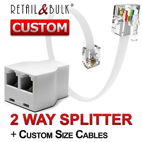 RetailAndBulk Phone Jack Splitter for Landline Duplex 6P4C | Reliable 2-In-1 RJ11 Adapter with Custom Cables (enables multiple devices) thumbnail 2