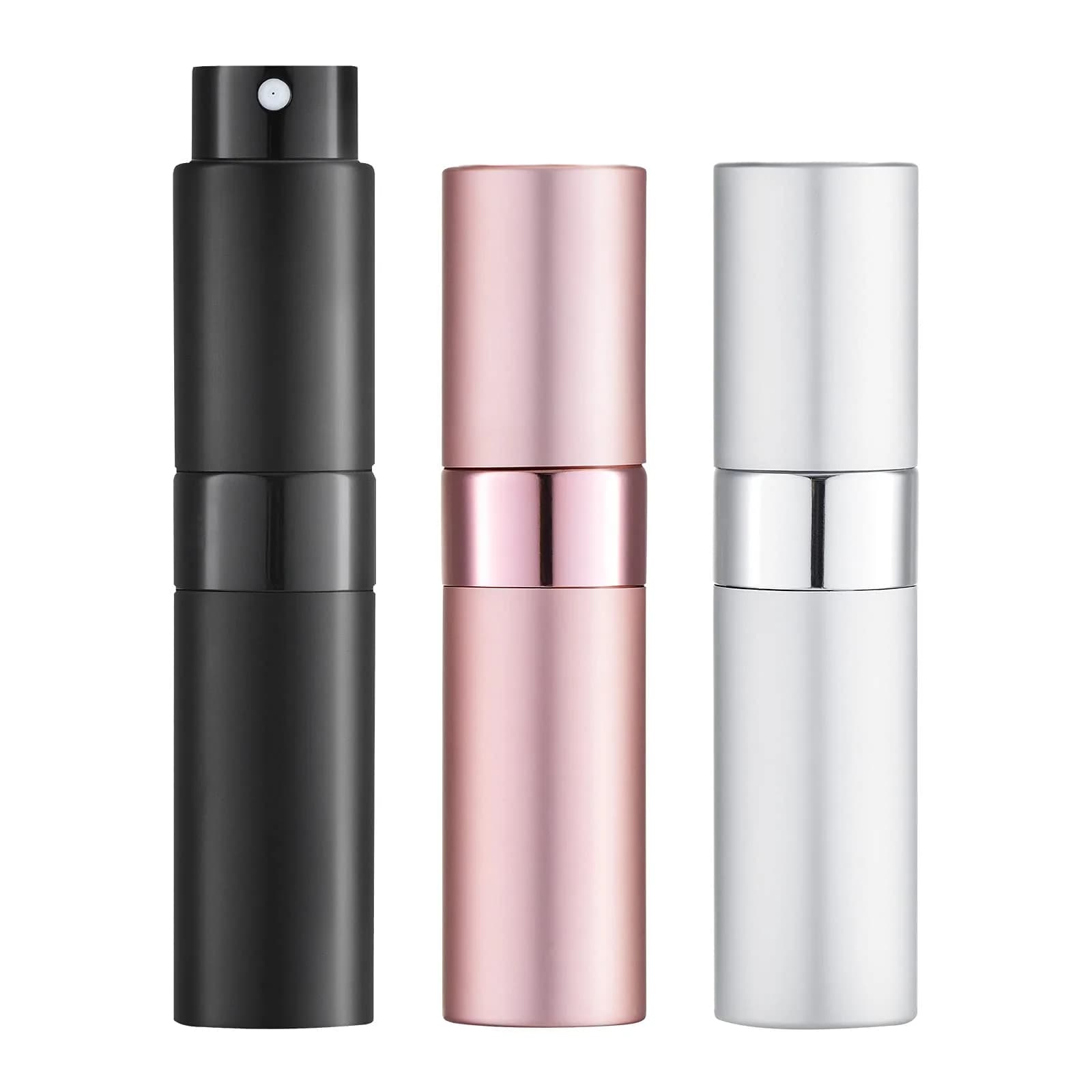 LISAPACK Refillable Perfume Atomizer Spray Bottle 8ml (0.27 Fl Oz) | Twist-Up Leak-Proof Travel Size — 3 Colors