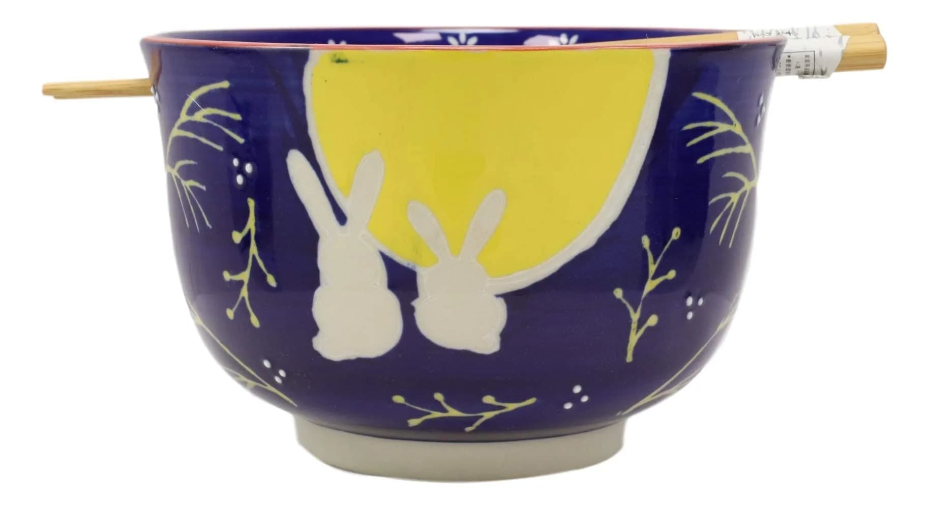 Ebros Gift Whimsical 2 Bunny Rabbits Jumping Over A Full Yellow Moon Soup Bowl 6.25" Diameter | Whimsical Asian Dining Decor — 2 Bunny Rabbits By A Full Moon