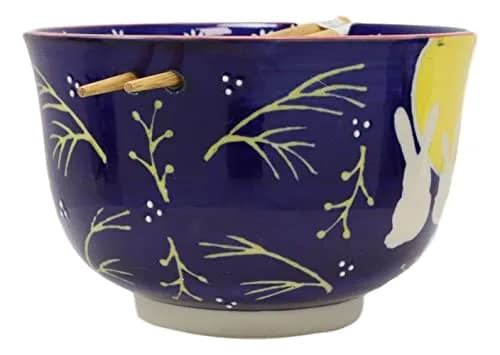Ebros Gift Whimsical 2 Bunny Rabbits Jumping Over A Full Yellow Moon Soup Bowl 6.25" Diameter | Whimsical Asian Dining Decor thumbnail 4