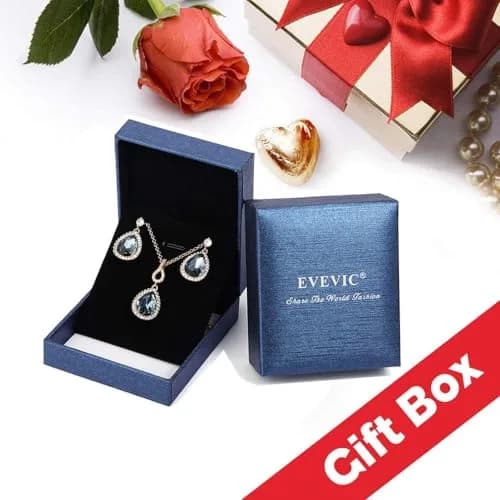 EVEVIC Austrian Crystal Teardrop Necklace and Earrings Set for Women | Elegant Gold Finish, Sparkling Brilliance, Perfect for Weddings & Gifts thumbnail 6