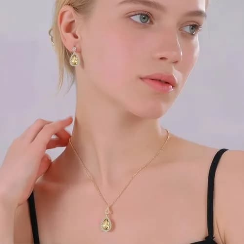 EVEVIC Austrian Crystal Teardrop Necklace and Earrings Set for Women | Elegant Gold Finish, Sparkling Brilliance, Perfect for Weddings & Gifts thumbnail 7