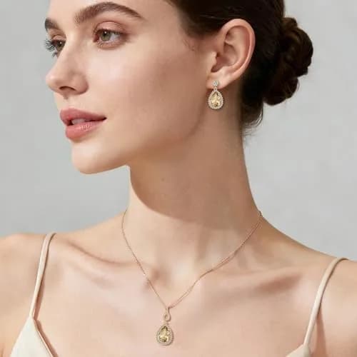 EVEVIC Austrian Crystal Teardrop Necklace and Earrings Set for Women | Elegant Gold Finish, Sparkling Brilliance, Perfect for Weddings & Gifts thumbnail 2
