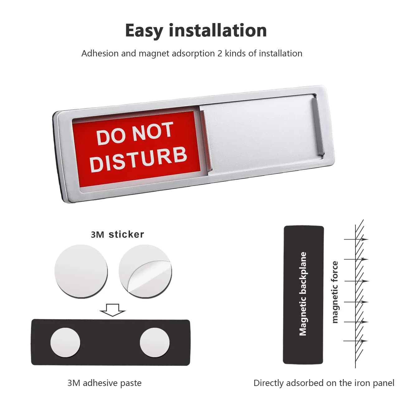 LoYinLo Silver Magnetic Slider "Do Not Disturb" Sign - 18cm x 5cm Privacy Indicator - view 4
