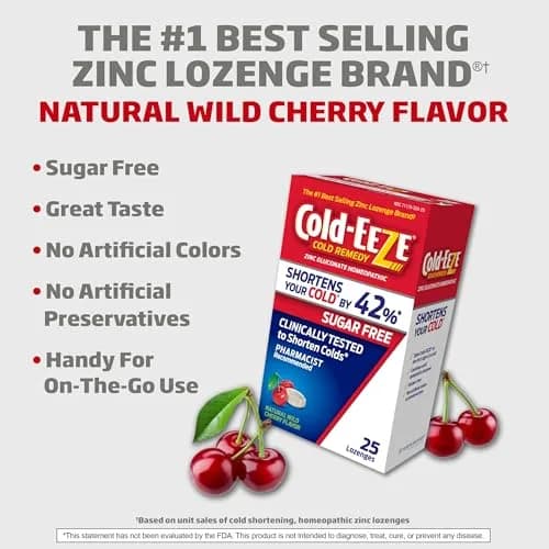 Cold-Eeze Sugar-Free Wild Cherry Zinc Lozenges 25 Ct | Shortens Cold Duration & Severity thumbnail 5