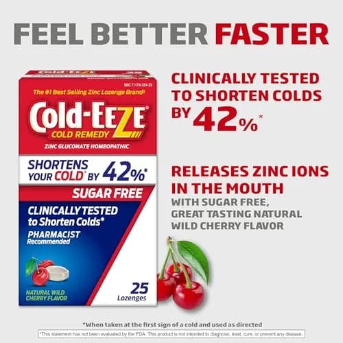 Cold-Eeze Sugar-Free Wild Cherry Zinc Lozenges 25 Ct | Shortens Cold Duration & Severity thumbnail 2