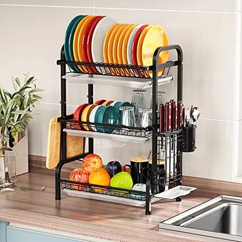 Warmfill Dish Drying Rack 3 Tier Stainless Steel Large Capacity Rustproof Kitchen Organizer thumbnail 6