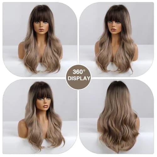 Esmee 24" Long Wavy Synthetic Dark Blonde Wig with Bangs | Natural Look & Heat-Resistant thumbnail 5