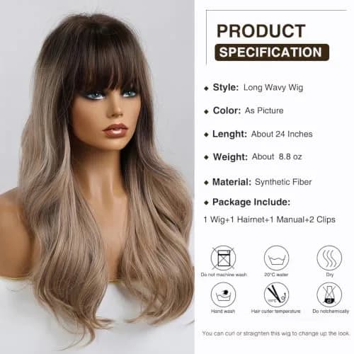 Esmee 24" Long Wavy Synthetic Dark Blonde Wig with Bangs | Natural Look & Heat-Resistant thumbnail 2