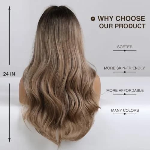 Esmee 24" Long Wavy Synthetic Dark Blonde Wig with Bangs | Natural Look & Heat-Resistant thumbnail 4