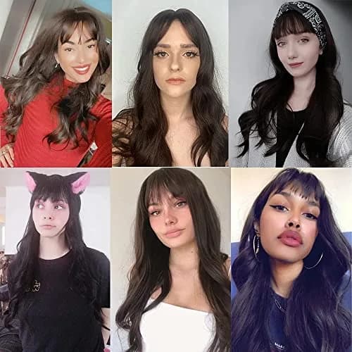Esmee 24" Long Wavy Synthetic Dark Brown Wig with Bangs | Natural Look & Heat Resistant thumbnail 6