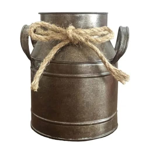 Koriste Country Flower Bronze Milk Can Planter Table Vase 15cm (6"L x 4.5"W x 5.5"H) | Rusty Bronze Iron Decorative Accent thumbnail 1