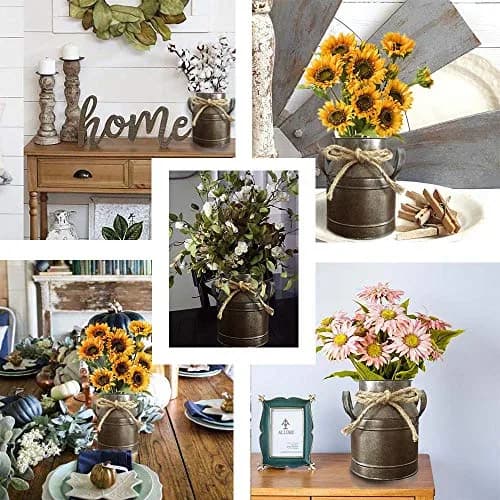 Koriste Country Flower Bronze Milk Can Planter Table Vase 15cm (6"L x 4.5"W x 5.5"H) | Rusty Bronze Iron Decorative Accent thumbnail 2