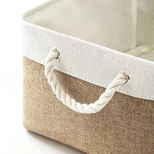 Sacyic Fabric Storage Baskets - Set of 3 Rectangular Bins with Drawstring Closure, 39.5cm (15.5in) L x 31cm (12.2in) W x 19.8cm (7.8in) H | Modern White & Khaki thumbnail 4