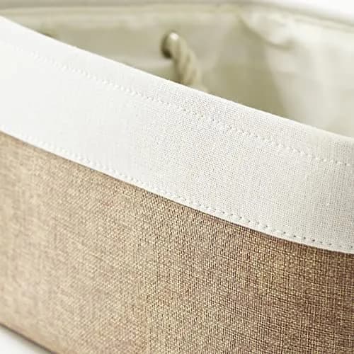 Sacyic Fabric Storage Baskets - Set of 3 Rectangular Bins with Drawstring Closure, 39.5cm (15.5in) L x 31cm (12.2in) W x 19.8cm (7.8in) H | Modern White & Khaki thumbnail 5