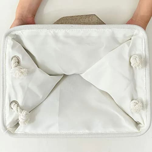 Sacyic Fabric Storage Baskets - Set of 3 Rectangular Bins with Drawstring Closure, 39.5cm (15.5in) L x 31cm (12.2in) W x 19.8cm (7.8in) H | Modern White & Khaki thumbnail 8