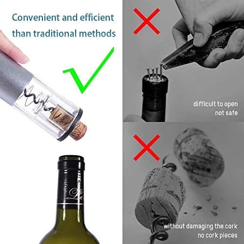 Kavydens Electric Wine Opener, Cordless Bottle Opener with Foil Cutter | Battery Operated, Stainless Steel, Blue LED Lights thumbnail 5