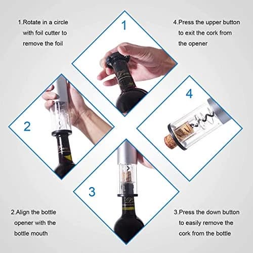 Kavydens Electric Wine Opener, Cordless Bottle Opener with Foil Cutter | Battery Operated, Stainless Steel, Blue LED Lights thumbnail 2