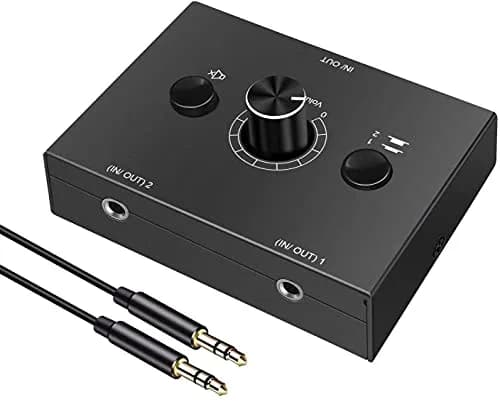 Y.D.F 3.5mm Stereo Audio Switcher Box with Mute Function | 2-In-1-Out Bidirectional Selector for Headphones & Speakers thumbnail 1