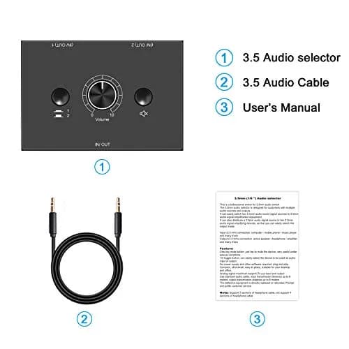 Y.D.F 3.5mm Stereo Audio Switcher Box with Mute Function | 2-In-1-Out Bidirectional Selector for Headphones & Speakers thumbnail 8
