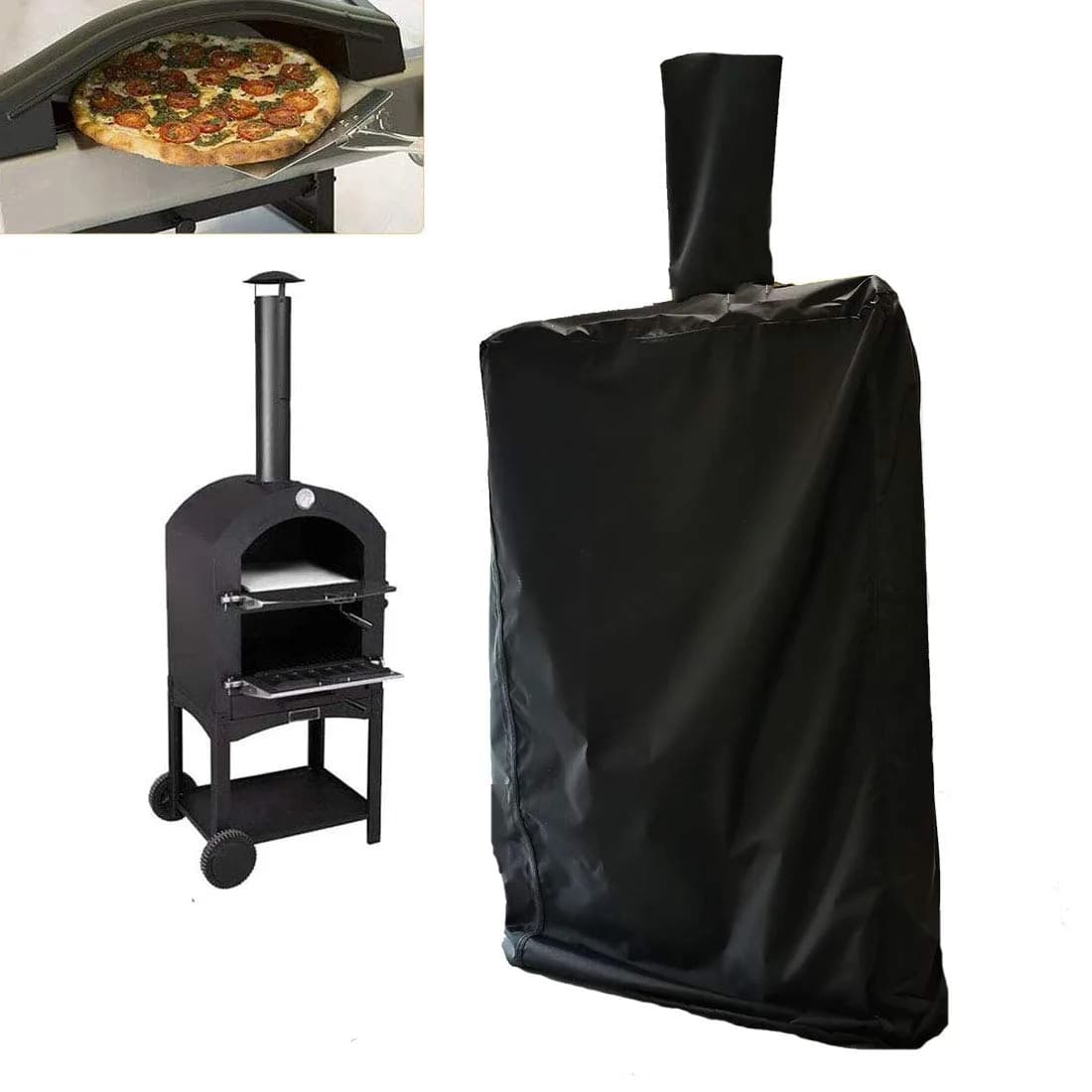 J&C Outdoor Pizza Oven Cover - Black Weather Resistant 160x50x37cm (62.5x19.5x14.5in) | Protects from Rain, Snow, Dust — 62.4x19.5x14.4inch