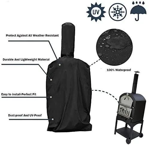 J&C Outdoor Pizza Oven Cover - Black Weather Resistant 160x50x37cm (62.5x19.5x14.5in) | Protects from Rain, Snow, Dust thumbnail 4