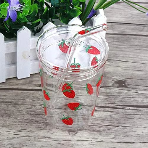 Ichiias Heat-Resisting Strawberry Pattern Glass Cup 300ml | Microwave Safe & Stylish thumbnail 4