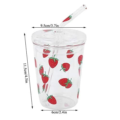 Ichiias Heat-Resisting Strawberry Pattern Glass Cup 300ml | Microwave Safe & Stylish thumbnail 5