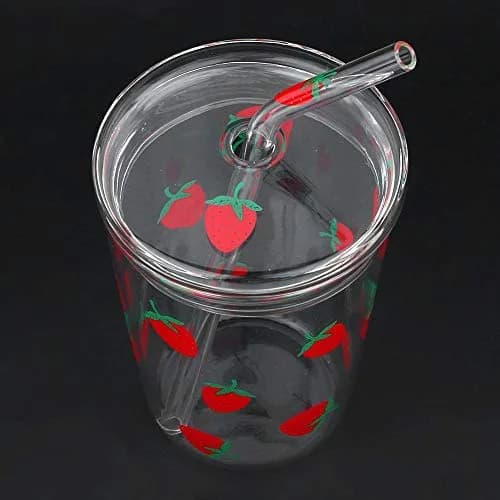 Ichiias Heat-Resisting Strawberry Pattern Glass Cup 300ml | Microwave Safe & Stylish thumbnail 8