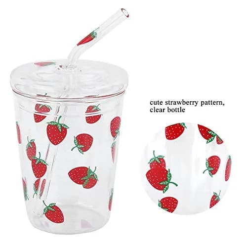 Ichiias Heat-Resisting Strawberry Pattern Glass Cup 300ml | Microwave Safe & Stylish thumbnail 3