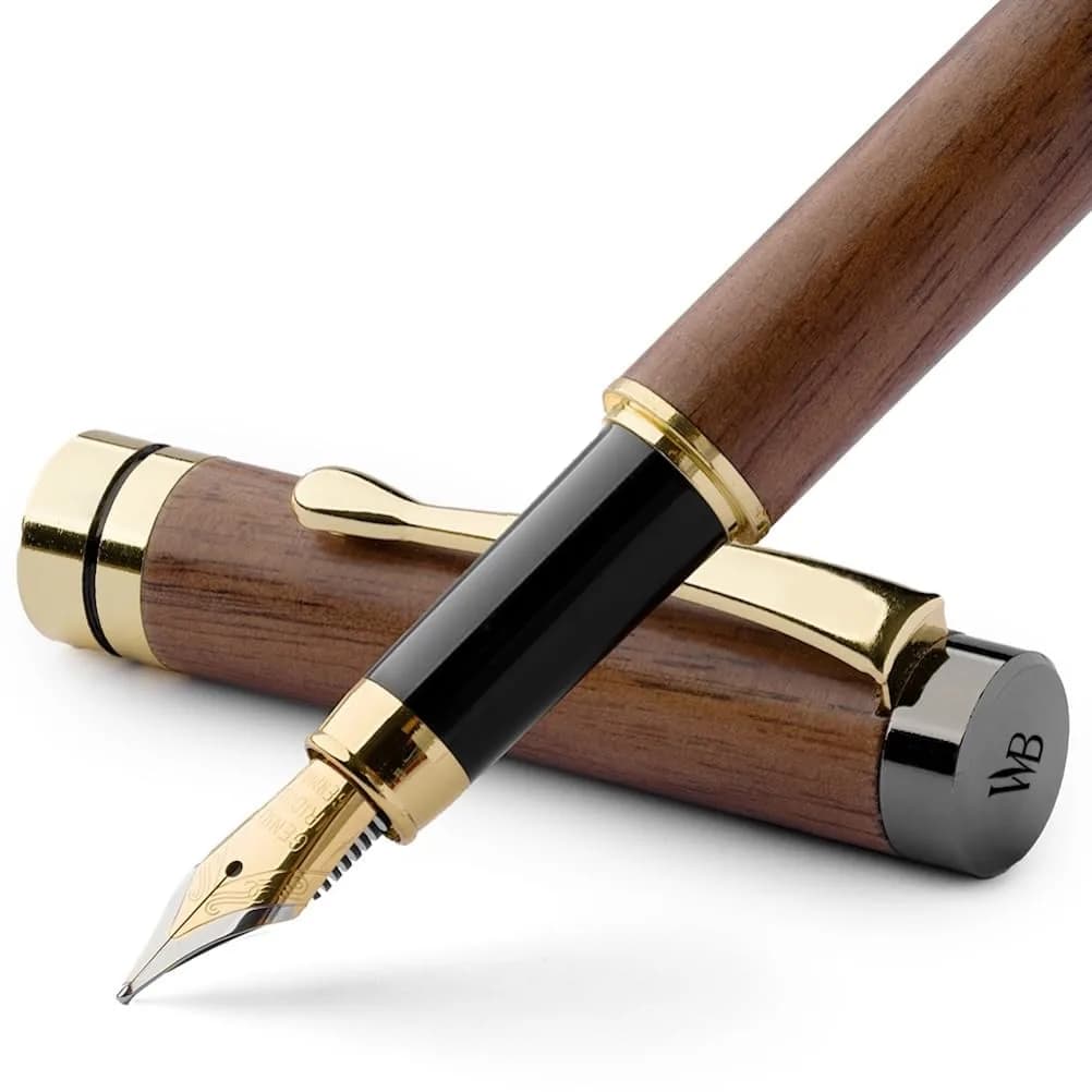 Wordsworth & Black Bamboo Wood Fountain Pen Set with Medium Nib | German Iridium Nib, Luxury Gift Box, 15.6 cm (6.1 in) — Brown Wood