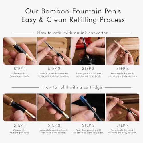 Wordsworth & Black Bamboo Wood Fountain Pen Set with Medium Nib | German Iridium Nib, Luxury Gift Box, 15.6 cm (6.1 in) thumbnail 8
