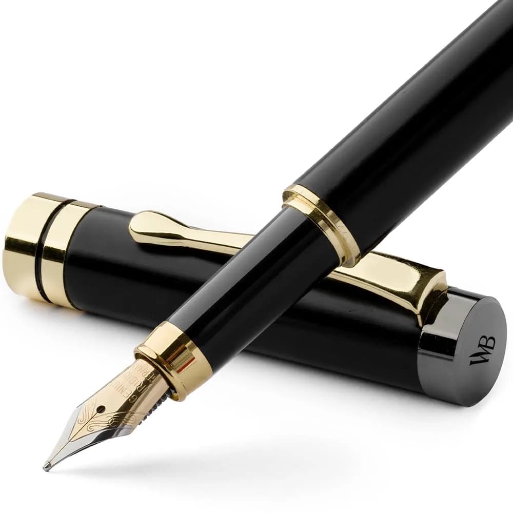 Wordsworth & Black Bamboo Wood Fountain Pen Set with Medium Nib | German Iridium Nib, Luxury Gift Box — Black Wood / Medium Nib