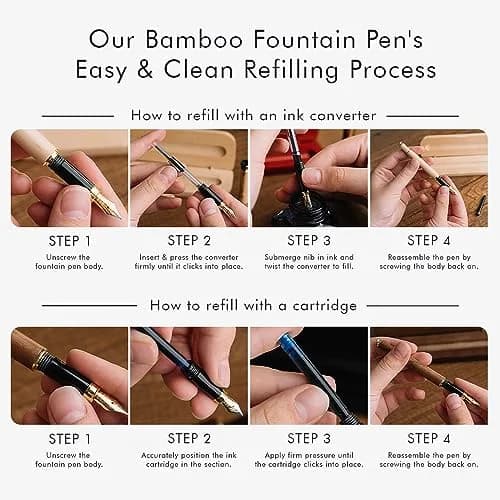 Wordsworth & Black Bamboo Wood Fountain Pen Set with Medium Nib, 14.1cm (5.55in) | German Iridium Nib for Smooth Writing thumbnail 8