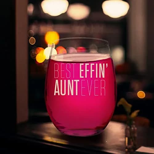 Veracco 15 oz Stemless Wine Glass Best Effin' Aunt Ever | Elegant, Durable & Dishwasher Safe thumbnail 4