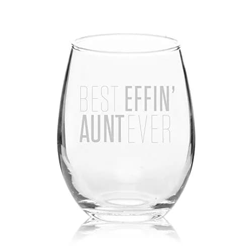 Veracco 15 oz Stemless Wine Glass Best Effin' Aunt Ever | Elegant, Durable & Dishwasher Safe thumbnail 2
