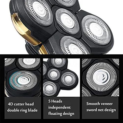 Ranjaner 5 Heads Beard Cutter Universal Electric Razor Shaver Head Rotary 4D Gold | Double Ring Blade thumbnail 3