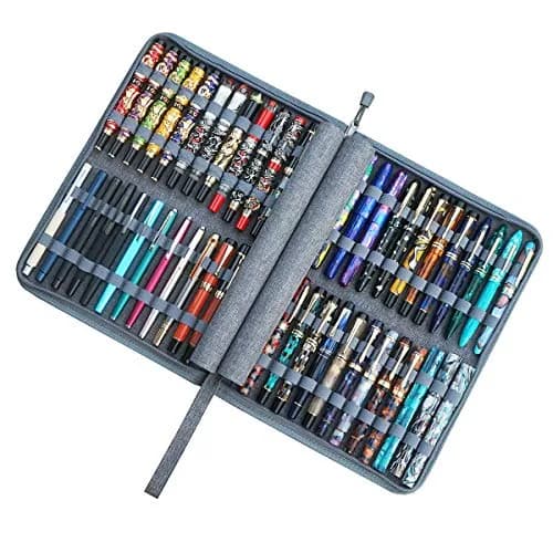 erofa 48 Slots Gray Fountain Pen Case, Canvas Pen Holder Display Pouch Bag Storage 33cm x 25cm | Water Resistant Canvas Organizer thumbnail 4