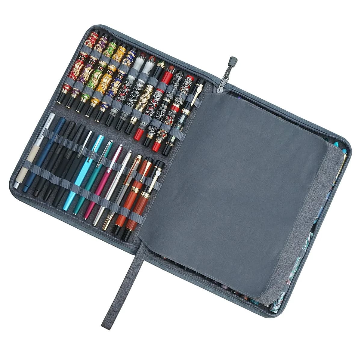 erofa 48 Slots Gray Fountain Pen Case, Canvas Pen Holder Display Pouch Bag Storage 33cm x 25cm | Water Resistant Canvas Organizer - view 5