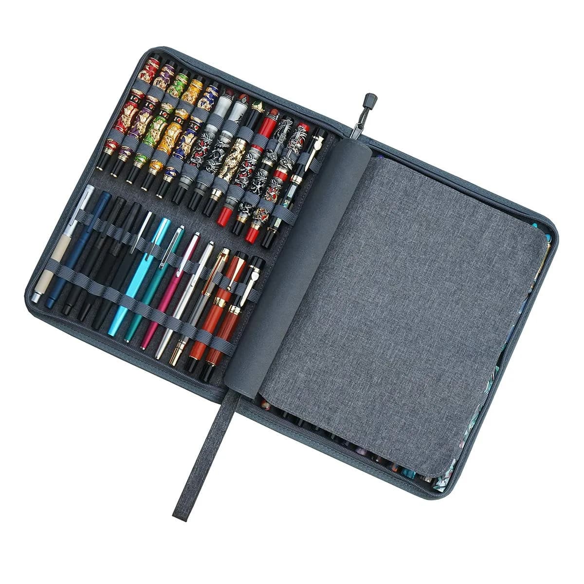 erofa 48 Slots Gray Fountain Pen Case, Canvas Pen Holder Display Pouch Bag Storage 33cm x 25cm | Water Resistant Canvas Organizer - view 8