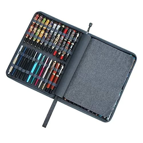 erofa 48 Slots Gray Fountain Pen Case, Canvas Pen Holder Display Pouch Bag Storage 33cm x 25cm | Water Resistant Canvas Organizer thumbnail 8