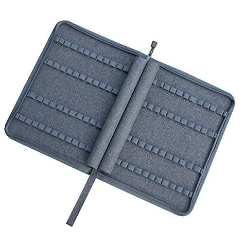 erofa 48 Slots Gray Fountain Pen Case, Canvas Pen Holder Display Pouch Bag Storage 33cm x 25cm | Water Resistant Canvas Organizer thumbnail 3