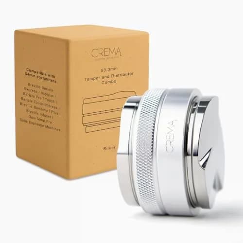 CREMA 53.3mm Coffee Distributor & Hand Tamper for Breville Portafilters | 1lb 3oz (530g) Stainless Steel Base | Silver thumbnail 1